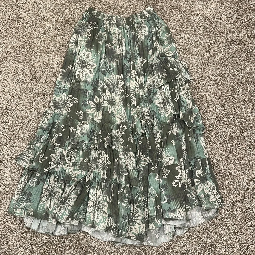 FREE PEOPLE MARIETTA MAXI SKIRT IN GREEN COMBO NEW
